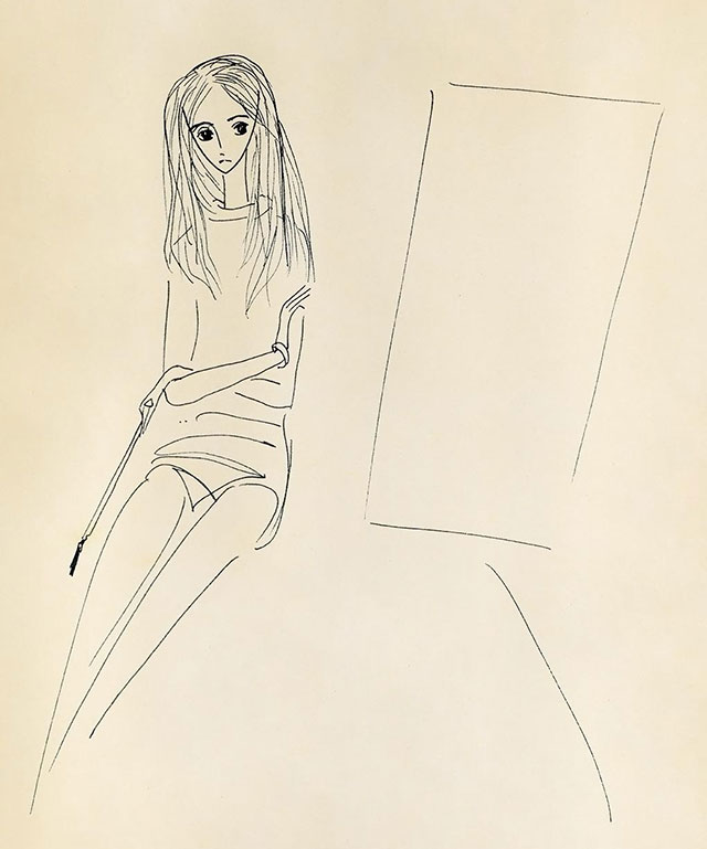Надя Рушева, сидящая перед мольбертом (1967)