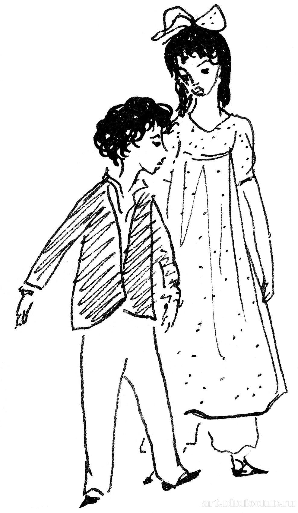 Рисунок Четырёхлетний Саша Пушкин с сестрой Олей (1968)